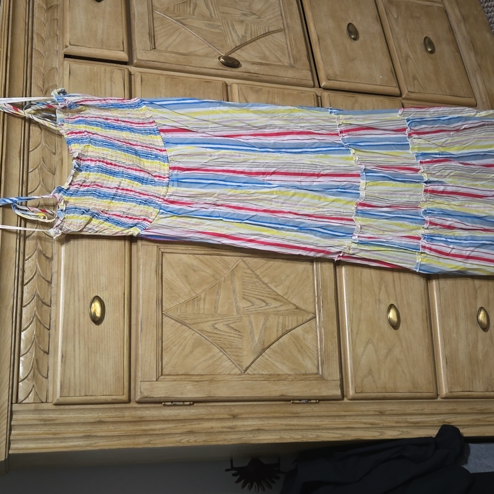 Ladies smocked striped dress sz lg.